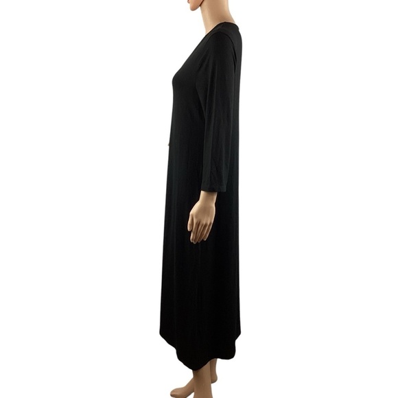 Eileen Fisher Black Long Sleeve V-Neck Midi Dress Size M Viscose - Picture 4 of 7